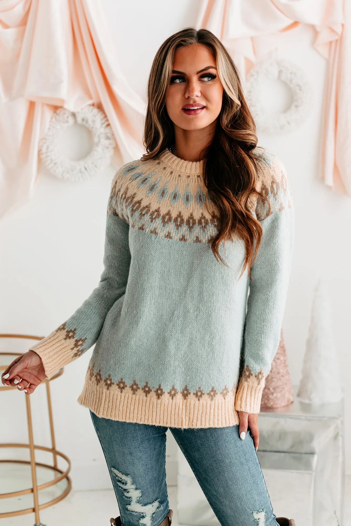 Don't Get It Printed Geometric Sweater (Blue Multi)