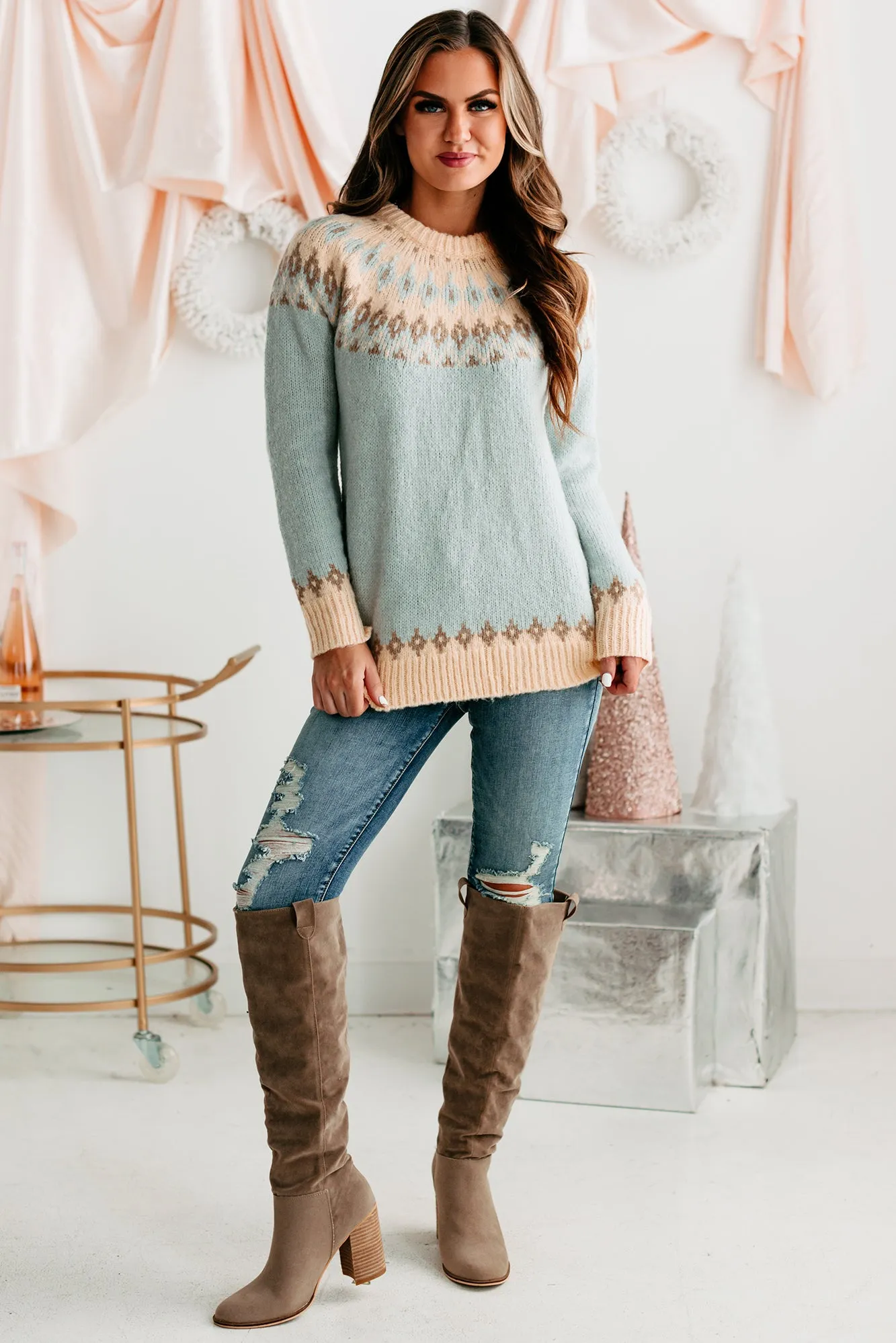 Don't Get It Printed Geometric Sweater (Blue Multi)