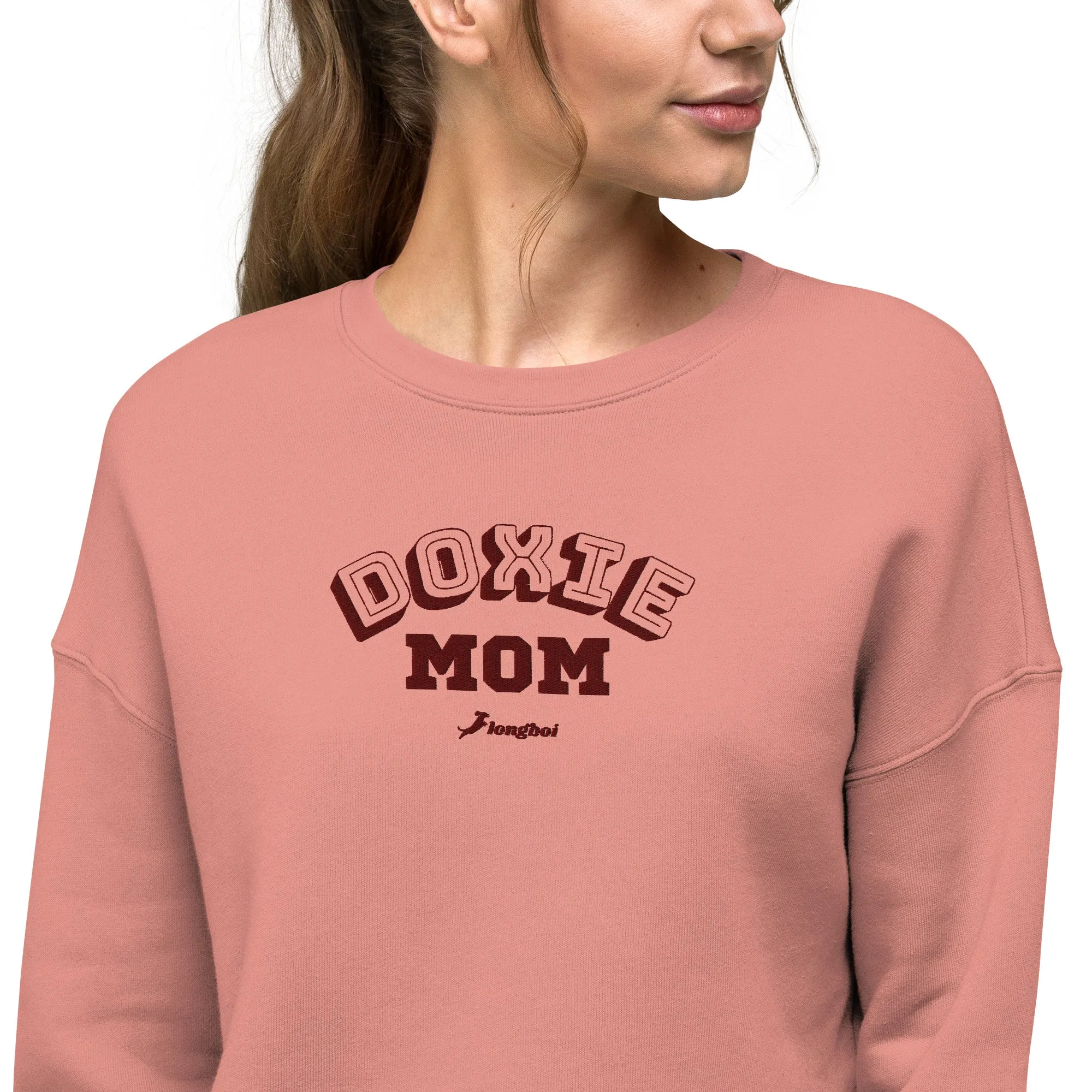 Doxie Mom Embroidered College Crop Sweatshirt