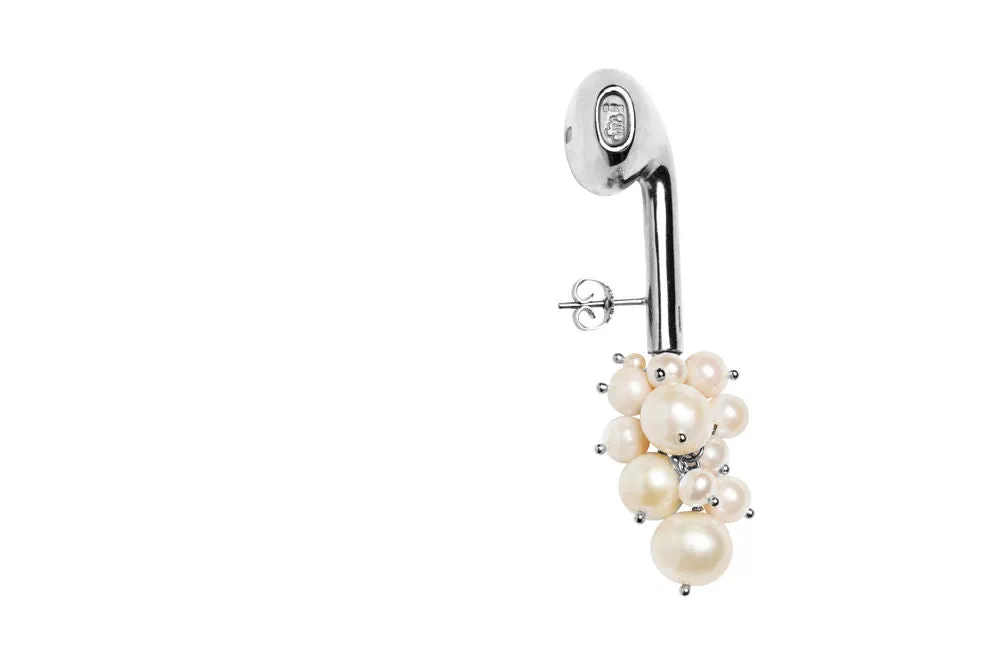 Earphone Silver Earring w. Pearl Cluster