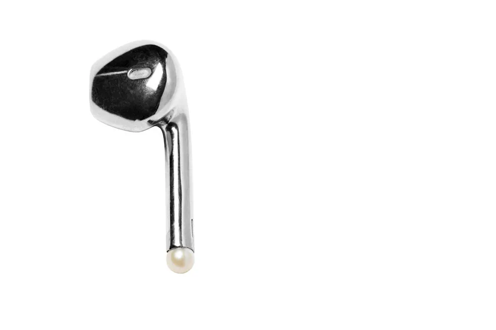 Earphone Silver Earring w. Pearl