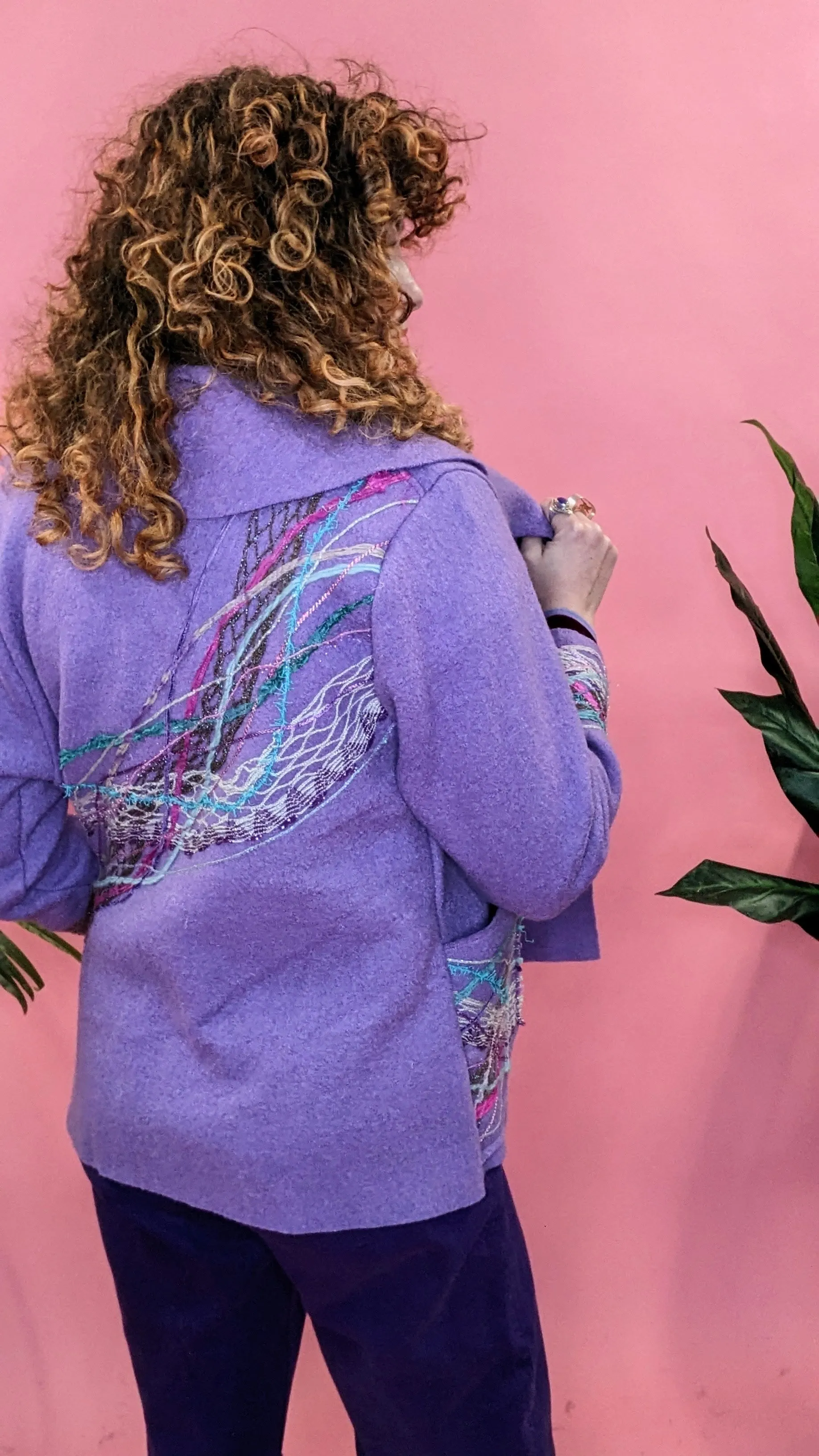 Embellished Cropped Wool Coat in Lilac