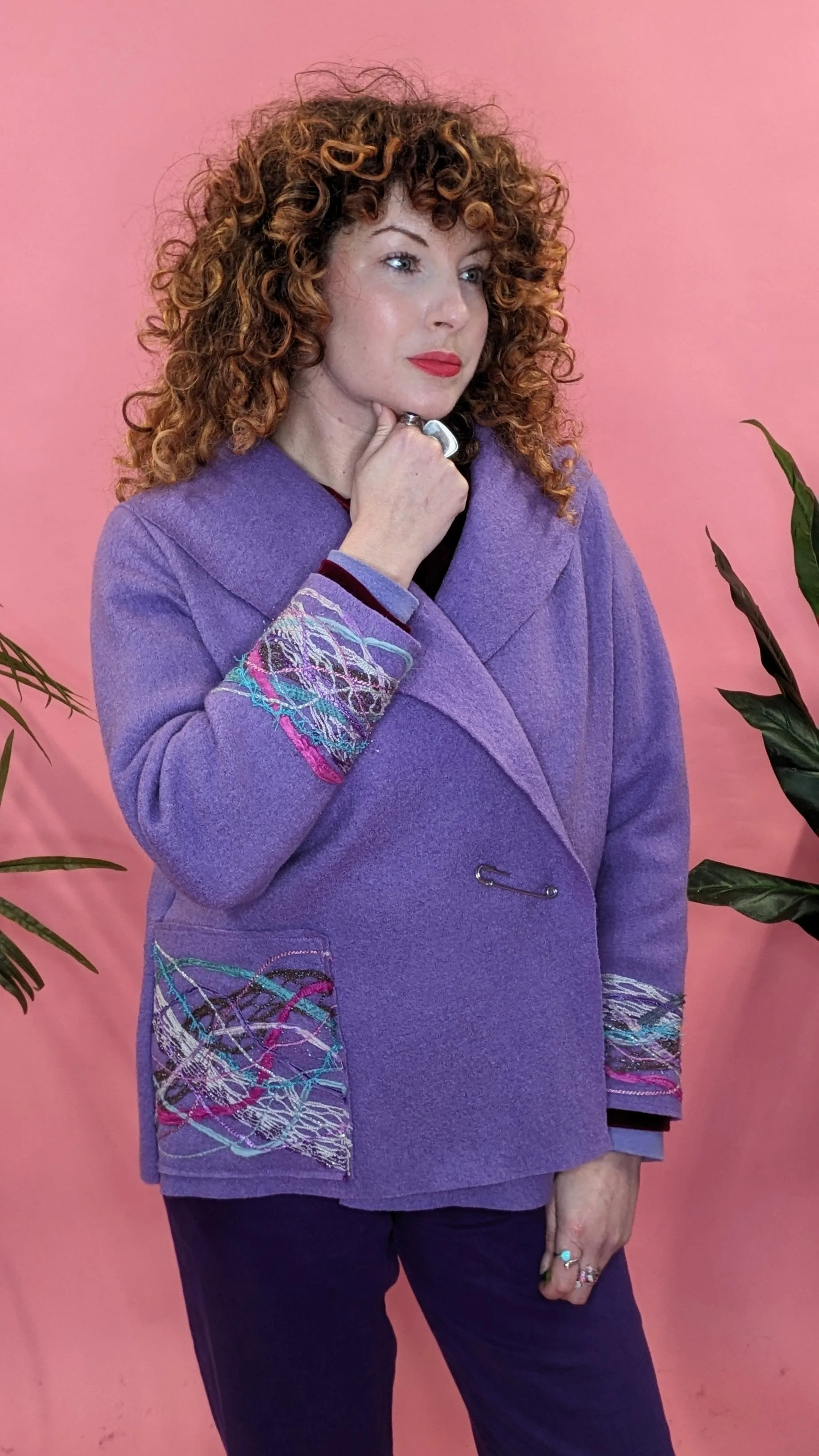 Embellished Cropped Wool Coat in Lilac