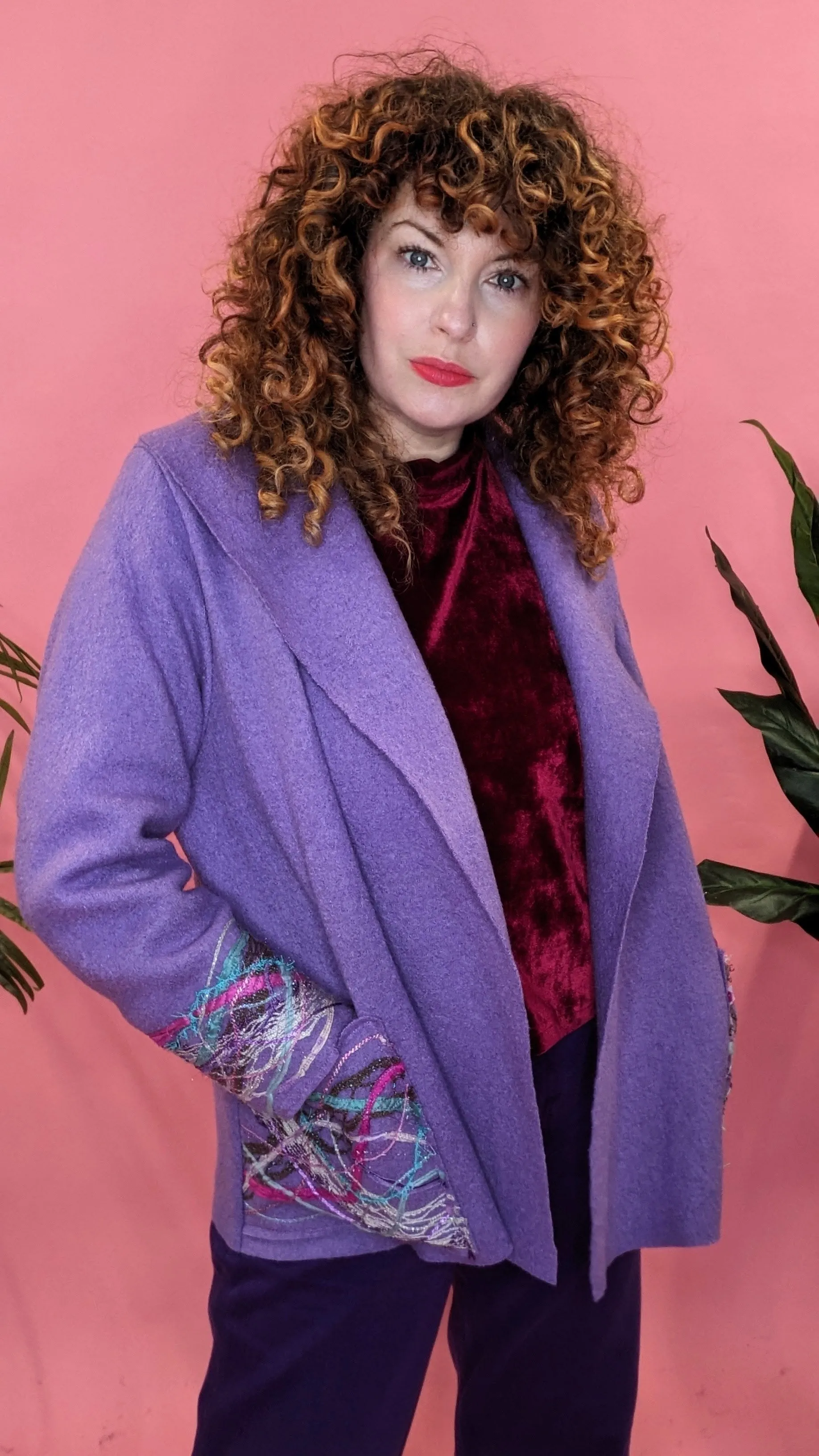 Embellished Cropped Wool Coat in Lilac