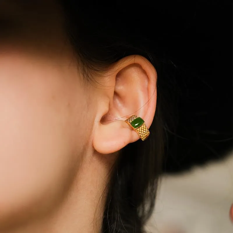 Emerald and Gold Ear Cuffs without piercing