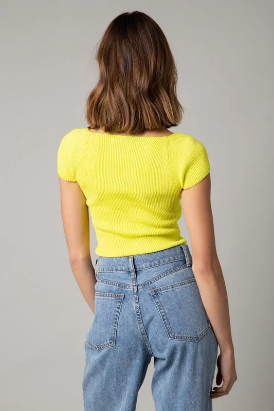 Emma Lemon Cap Sleeve Sweater Crop Top