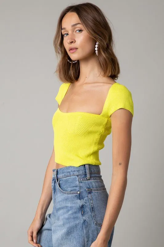 Emma Lemon Cap Sleeve Sweater Crop Top