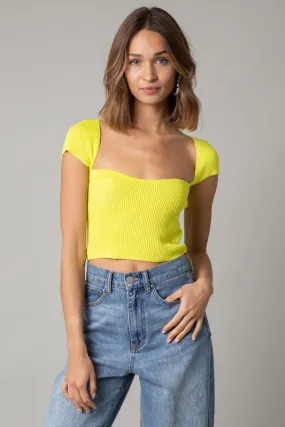 Emma Lemon Cap Sleeve Sweater Crop Top