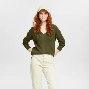 Esprit V-Neck Knitted Jumper Green Khaki