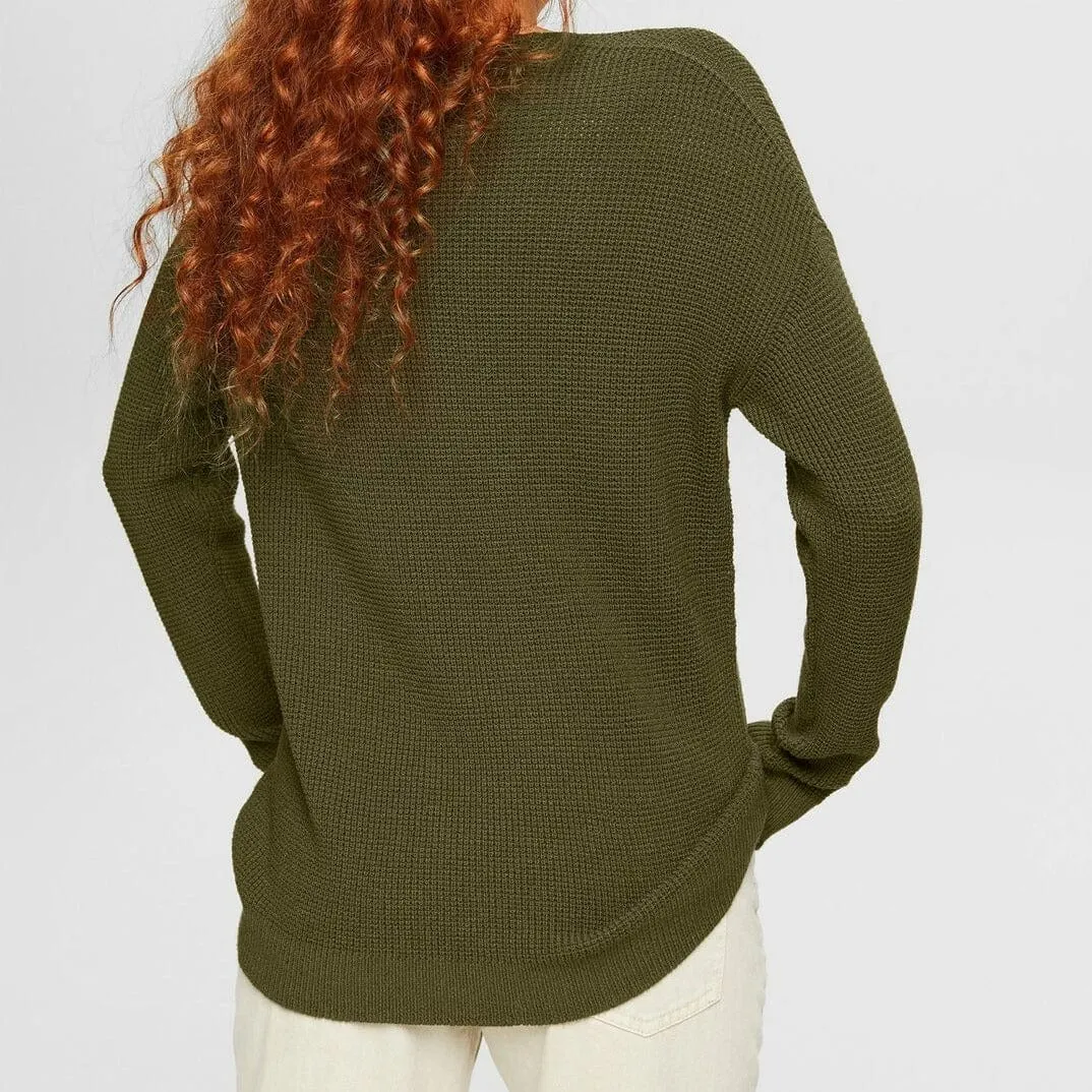 Esprit V-Neck Knitted Jumper Green Khaki