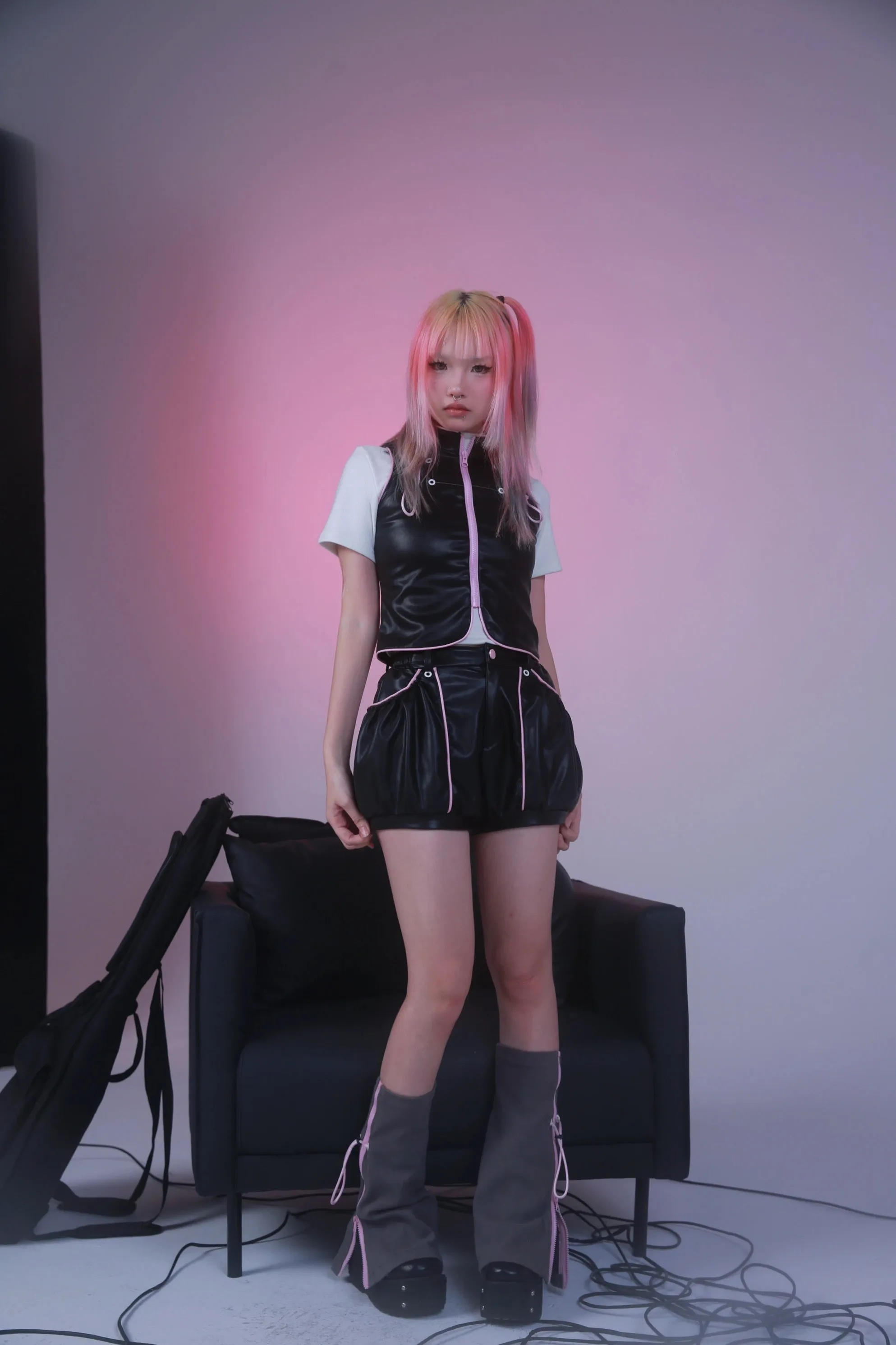 [Evil tooth] Cat Ear Hooded Leather Jacket