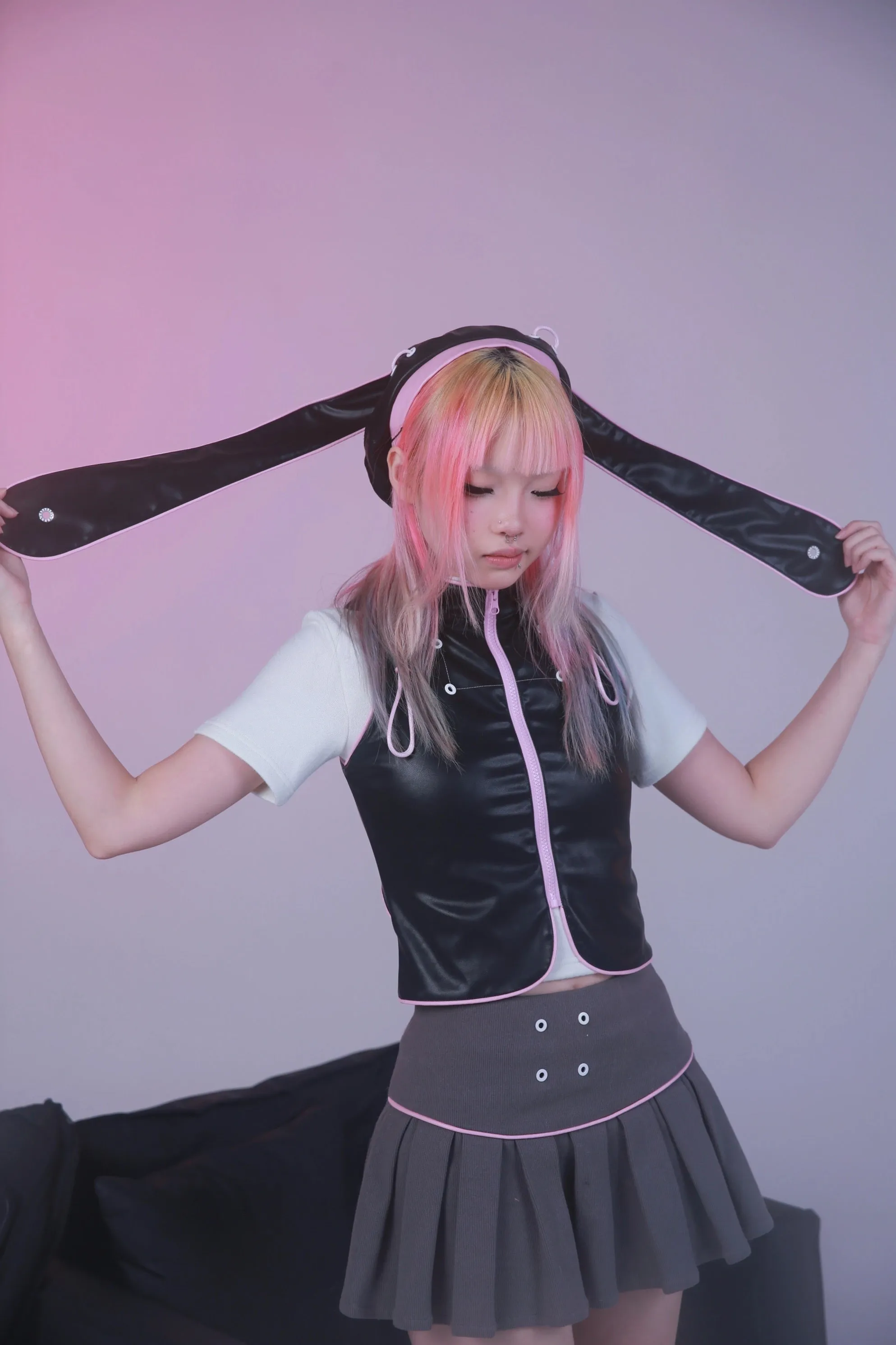 [Evil tooth] Cat Ear Hooded Leather Jacket