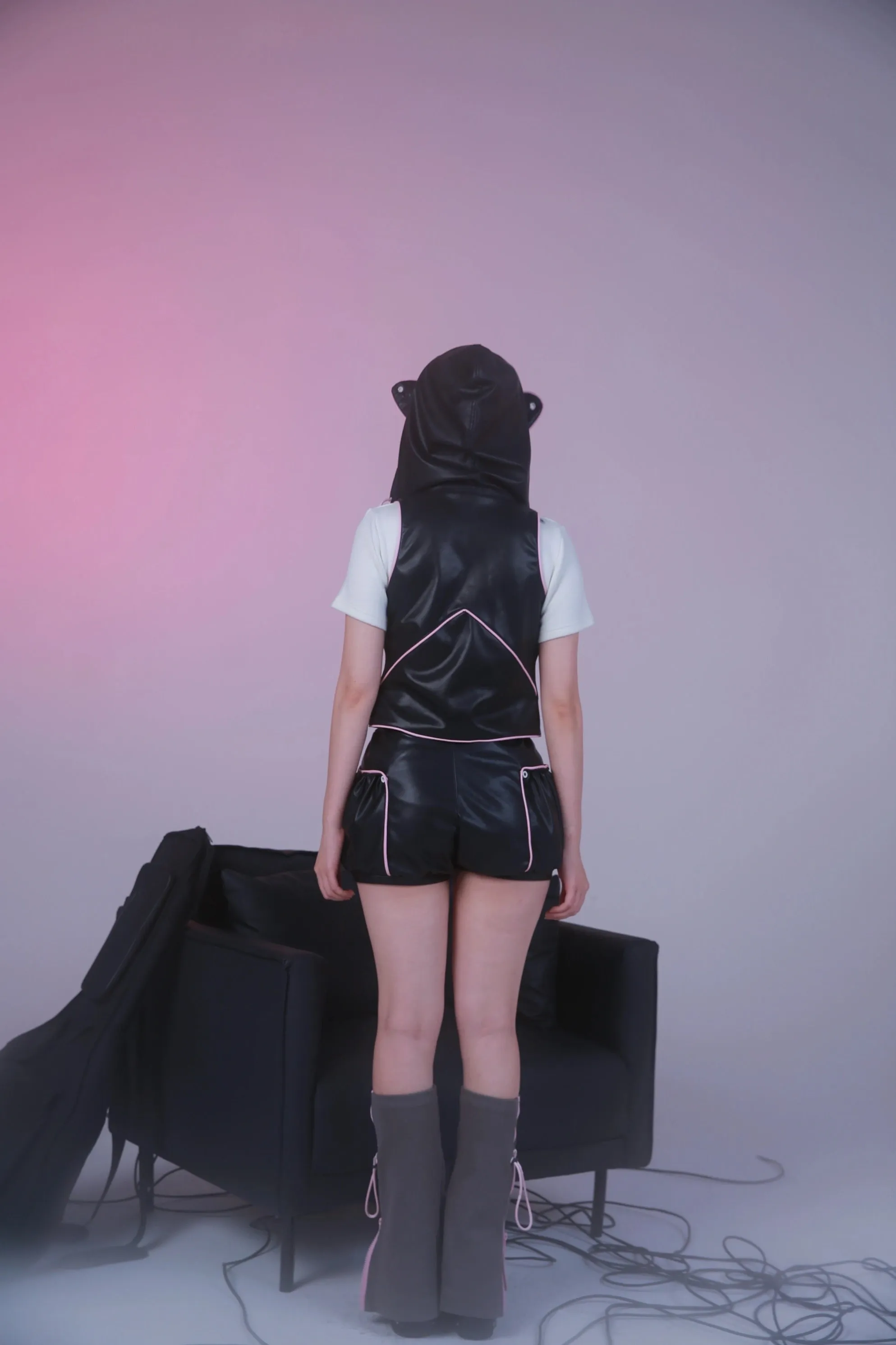 [Evil tooth] Cat Ear Hooded Leather Jacket