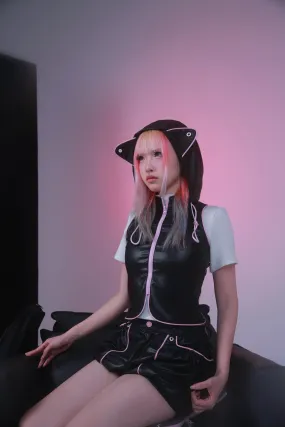 [Evil tooth] Cat Ear Hooded Leather Jacket