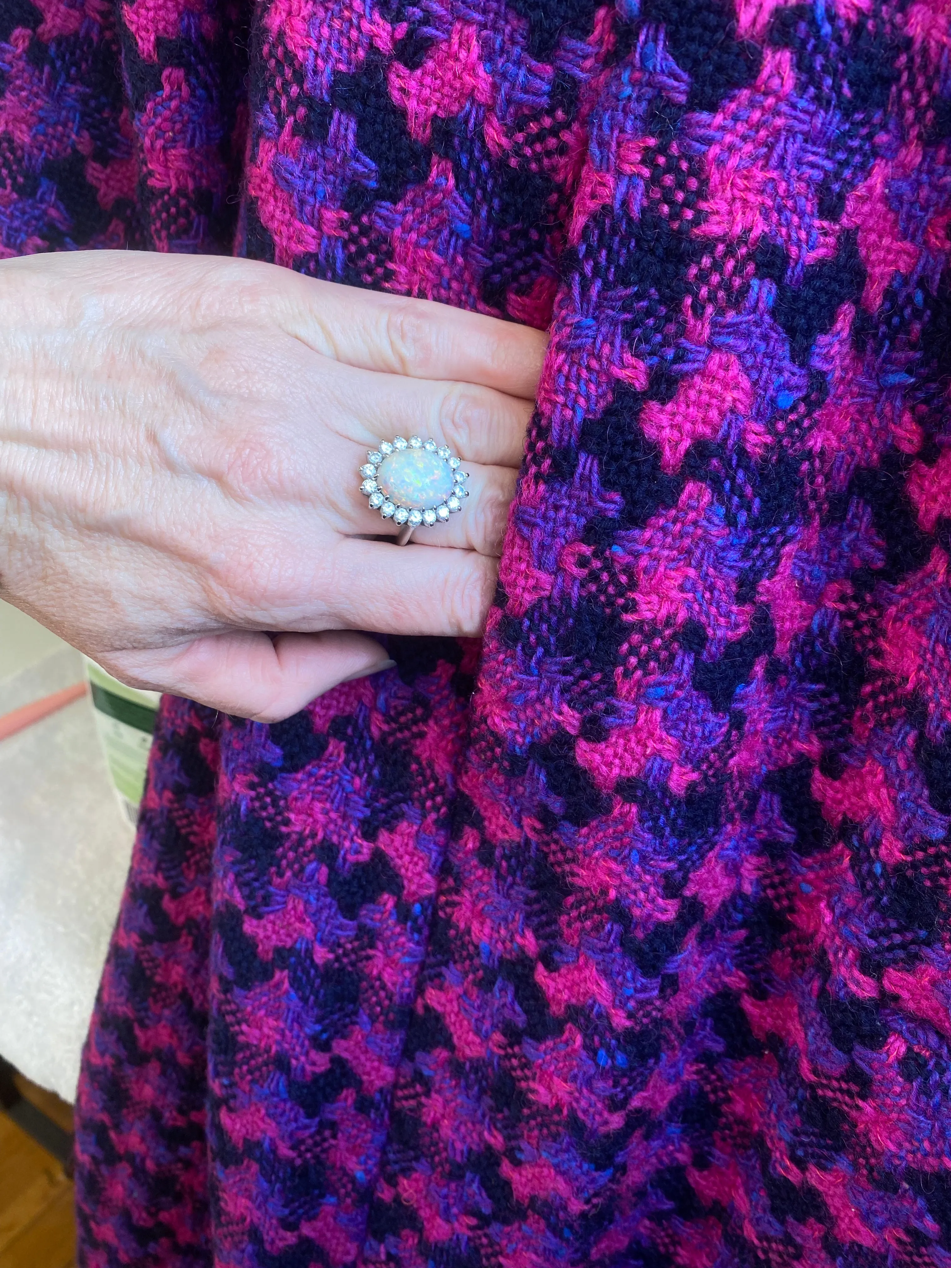 Fabulous 1960's Brilliant Houndstooth Jewel Tone Wool Coat / large