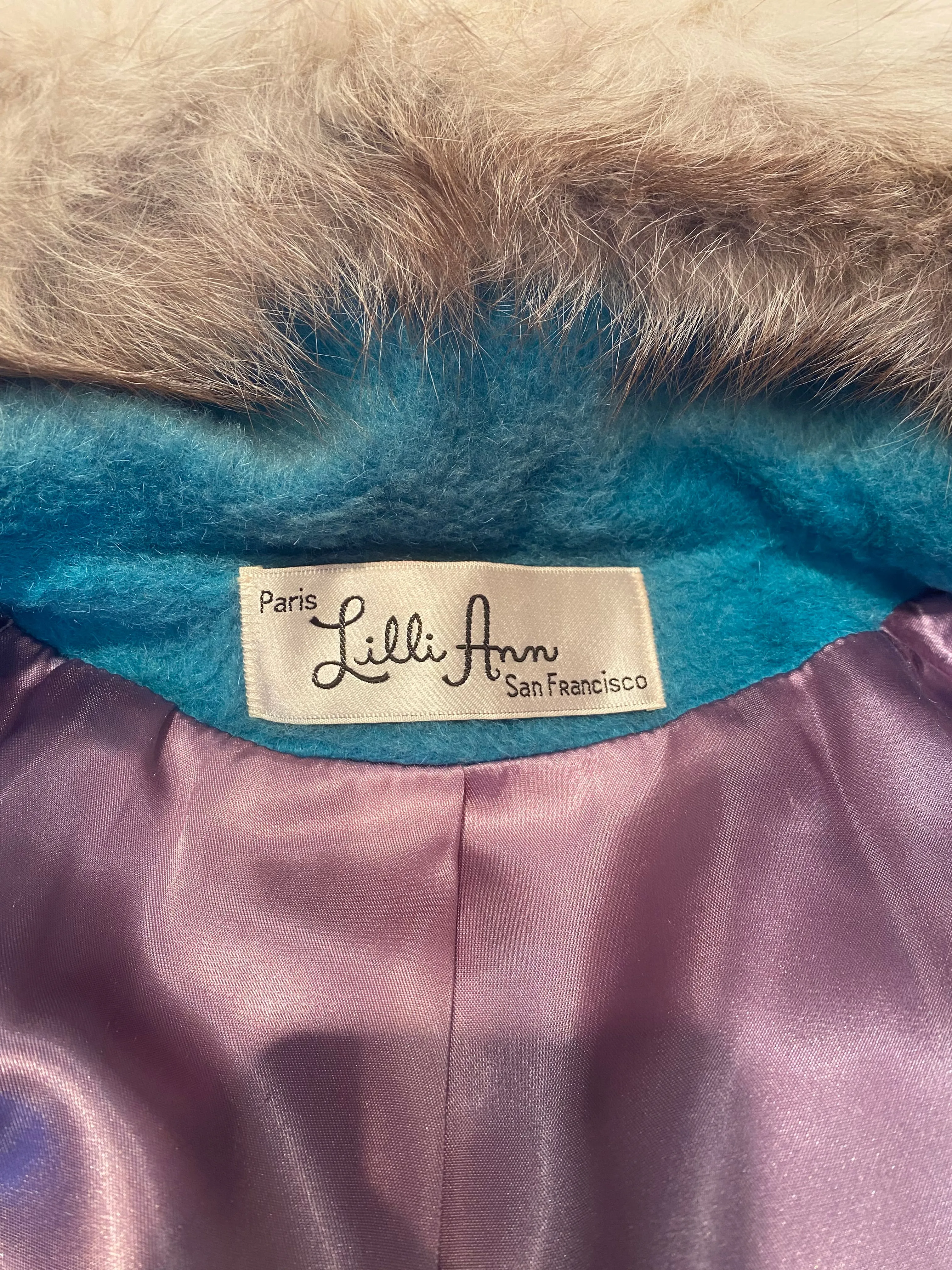 Fabulous 1960's Lilli Ann "Tiffany Blue" Fox Fur Swing Coat / Medium