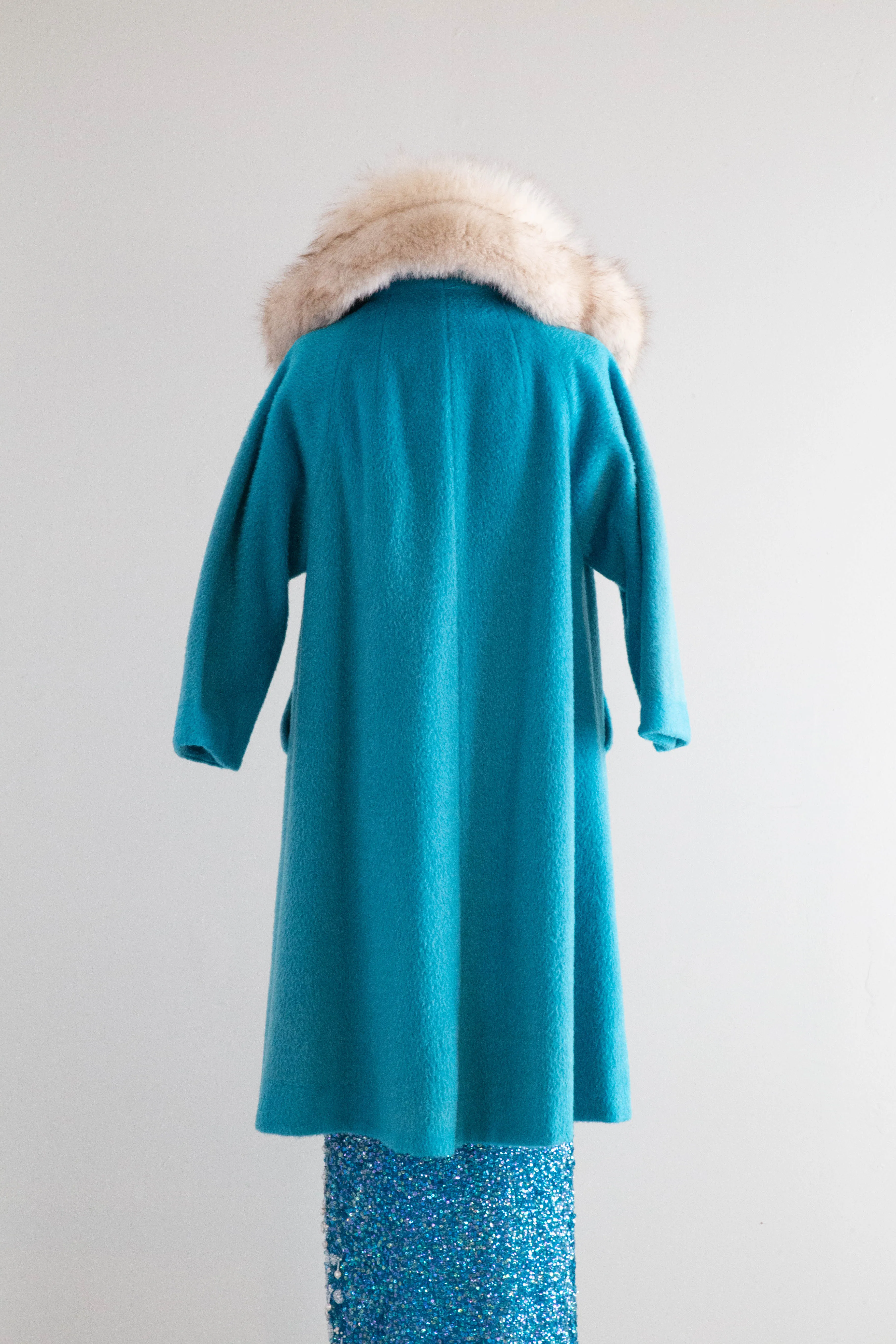 Fabulous 1960's Lilli Ann "Tiffany Blue" Fox Fur Swing Coat / Medium