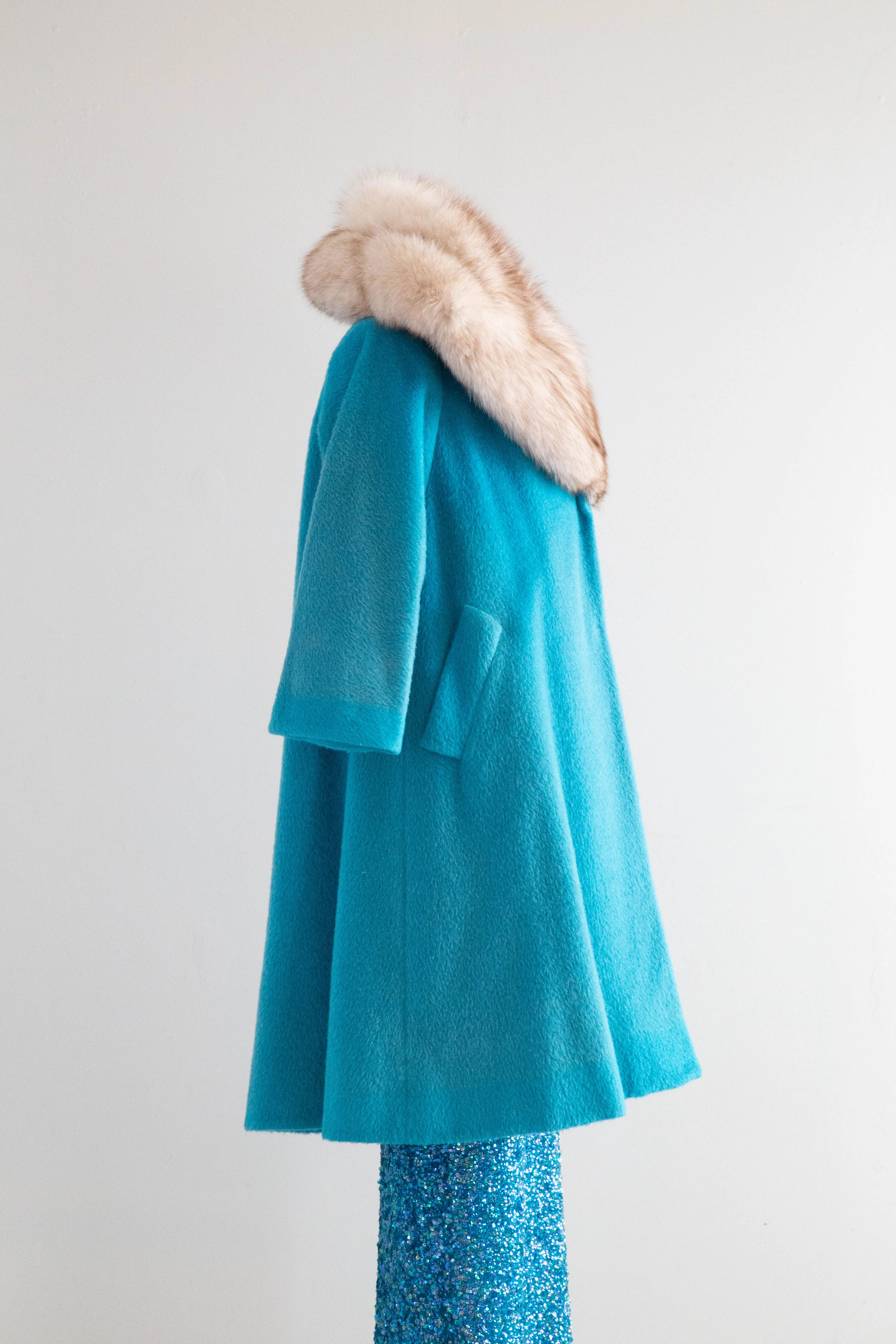 Fabulous 1960's Lilli Ann "Tiffany Blue" Fox Fur Swing Coat / Medium