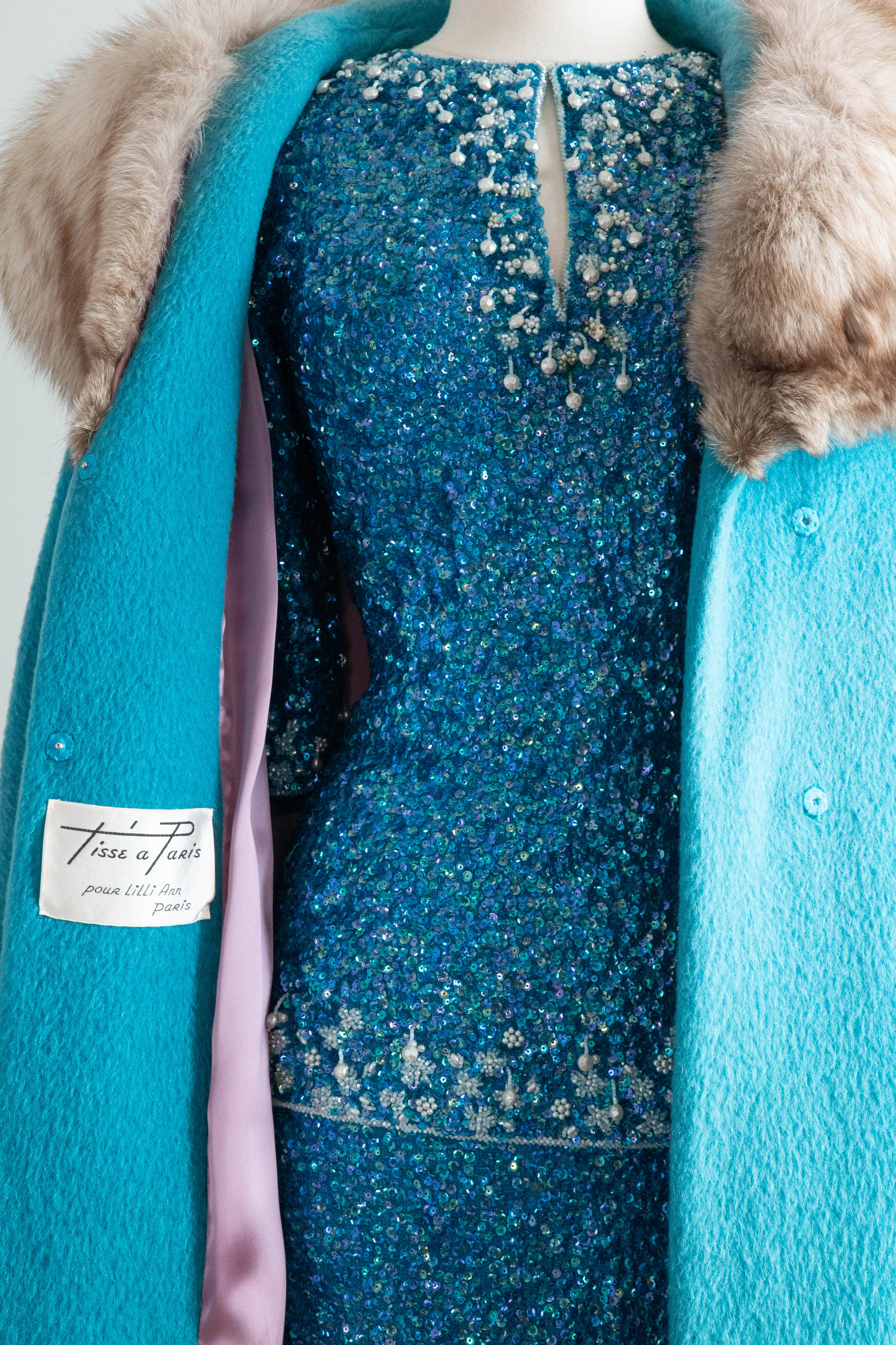 Fabulous 1960's Lilli Ann "Tiffany Blue" Fox Fur Swing Coat / Medium