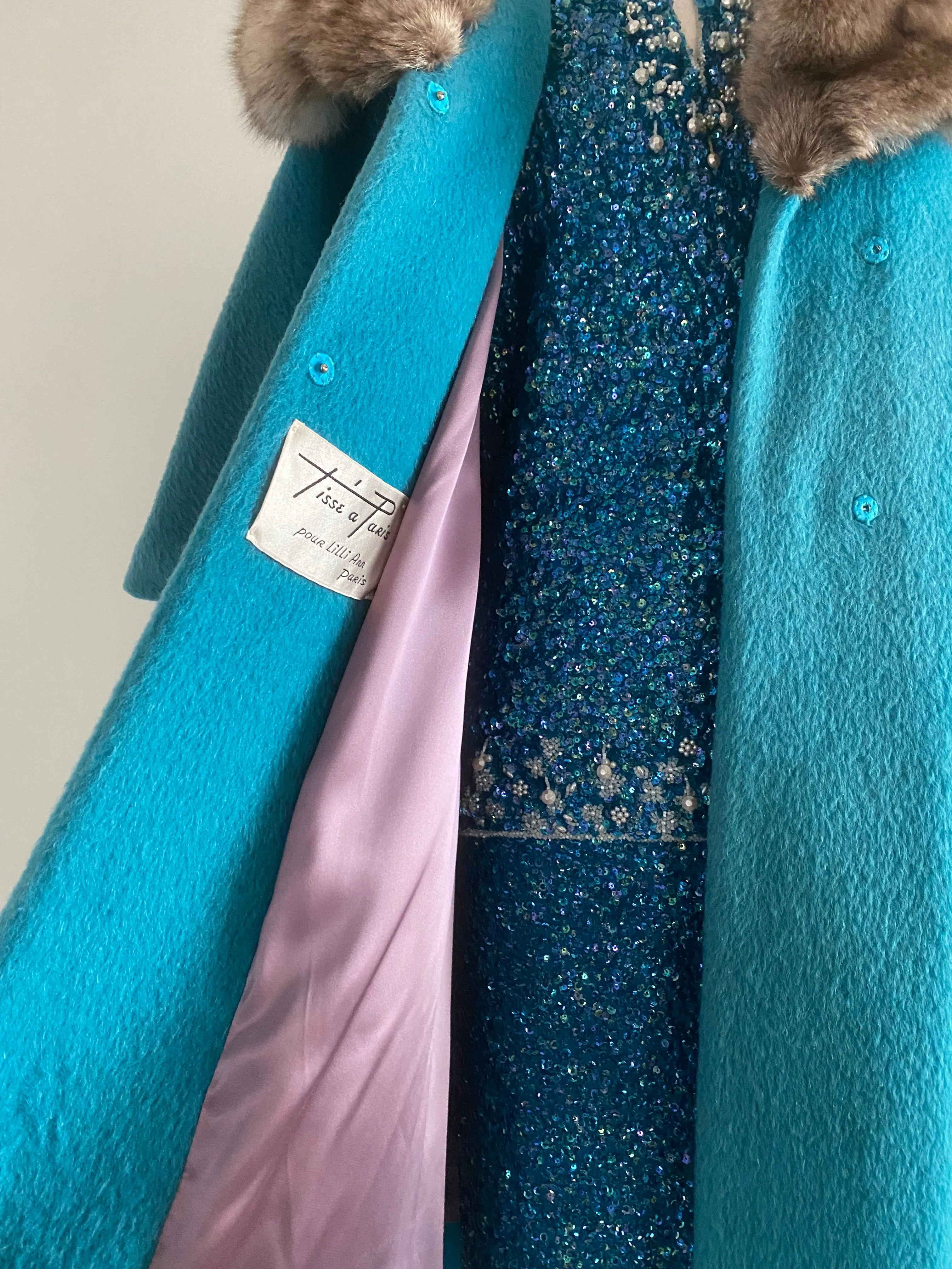 Fabulous 1960's Lilli Ann "Tiffany Blue" Fox Fur Swing Coat / Medium
