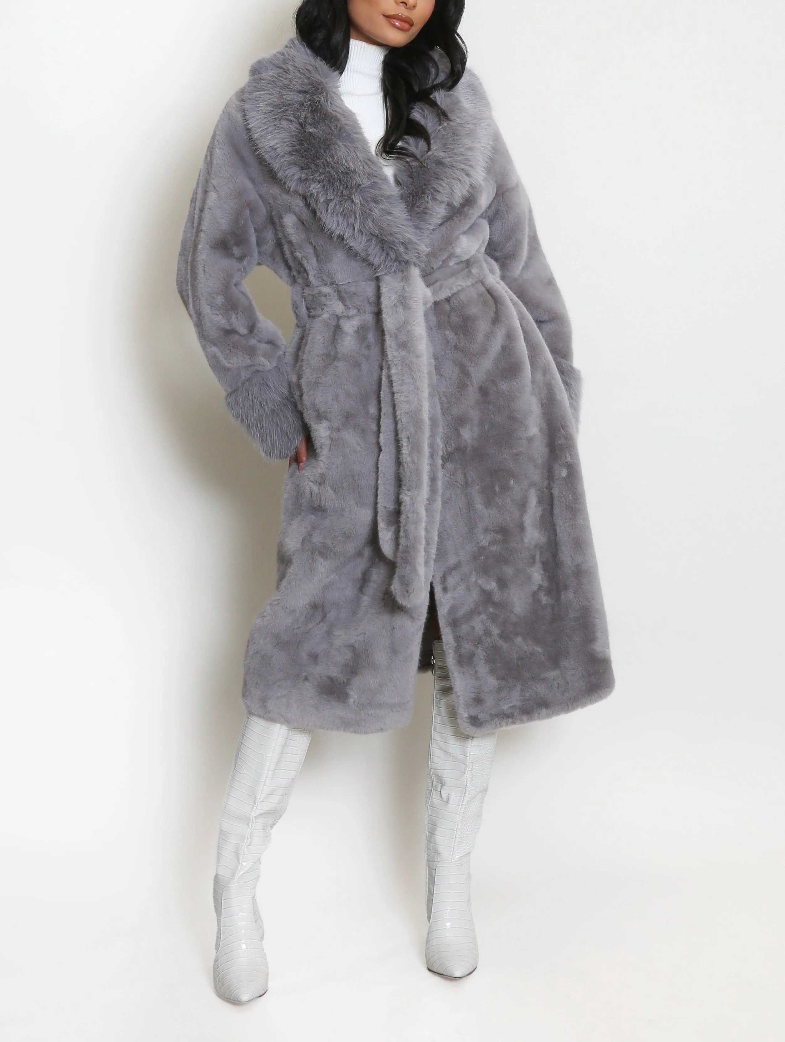 Faux Fur Belted Coat