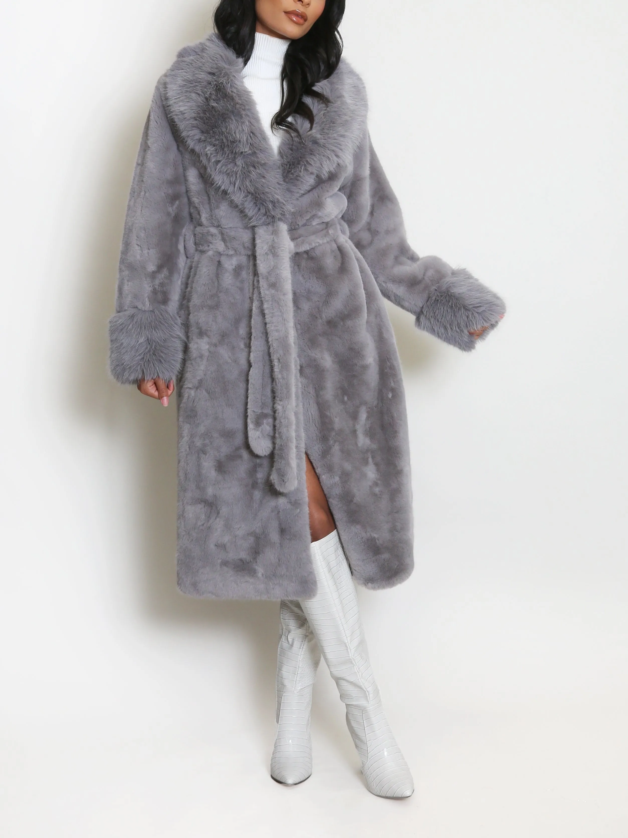 Faux Fur Belted Coat