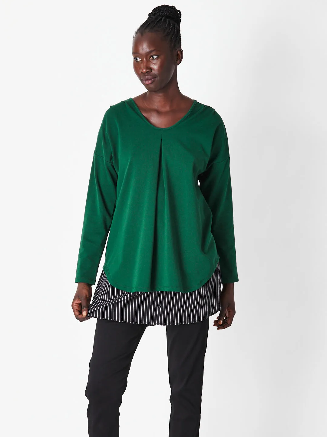 FAUX SHIRT TAIL SKIRT STRIPE - BLACKWHITE -29922
