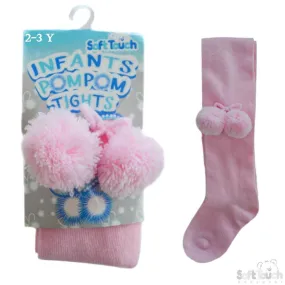 Girls Plain Pink Tights With Pom Pom - 18M-5 Years - T53-P