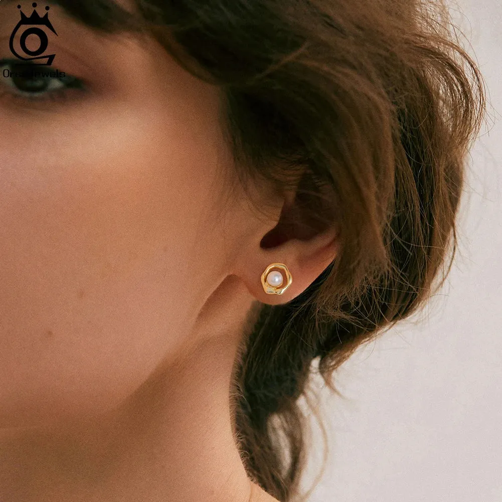 Gold 925 Sterling Silver Natural Pearl Earrings for Women