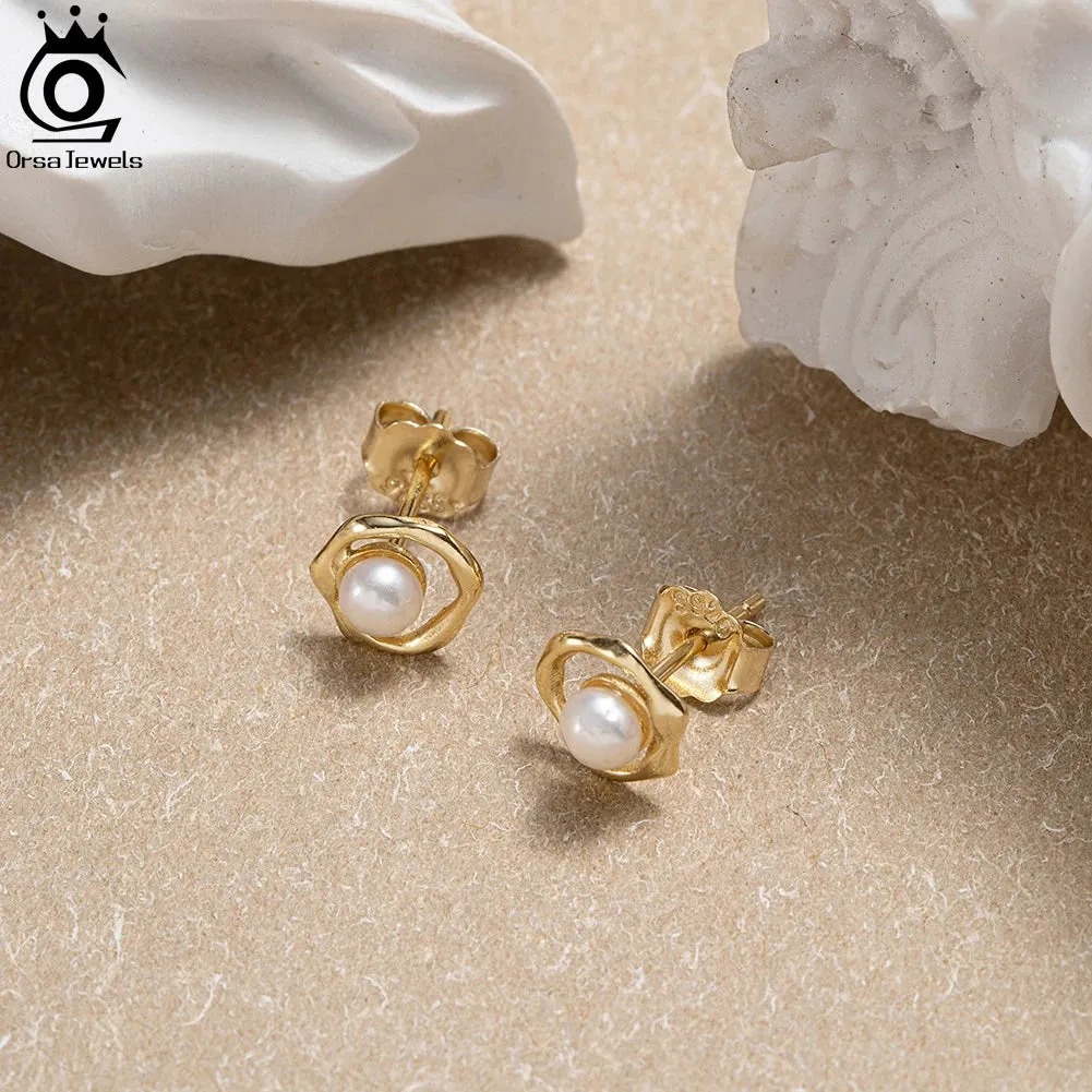 Gold 925 Sterling Silver Natural Pearl Earrings for Women