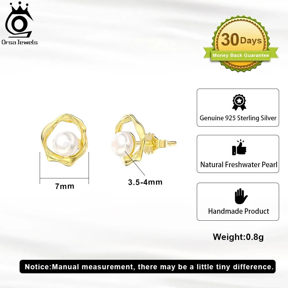 Gold 925 Sterling Silver Natural Pearl Earrings for Women