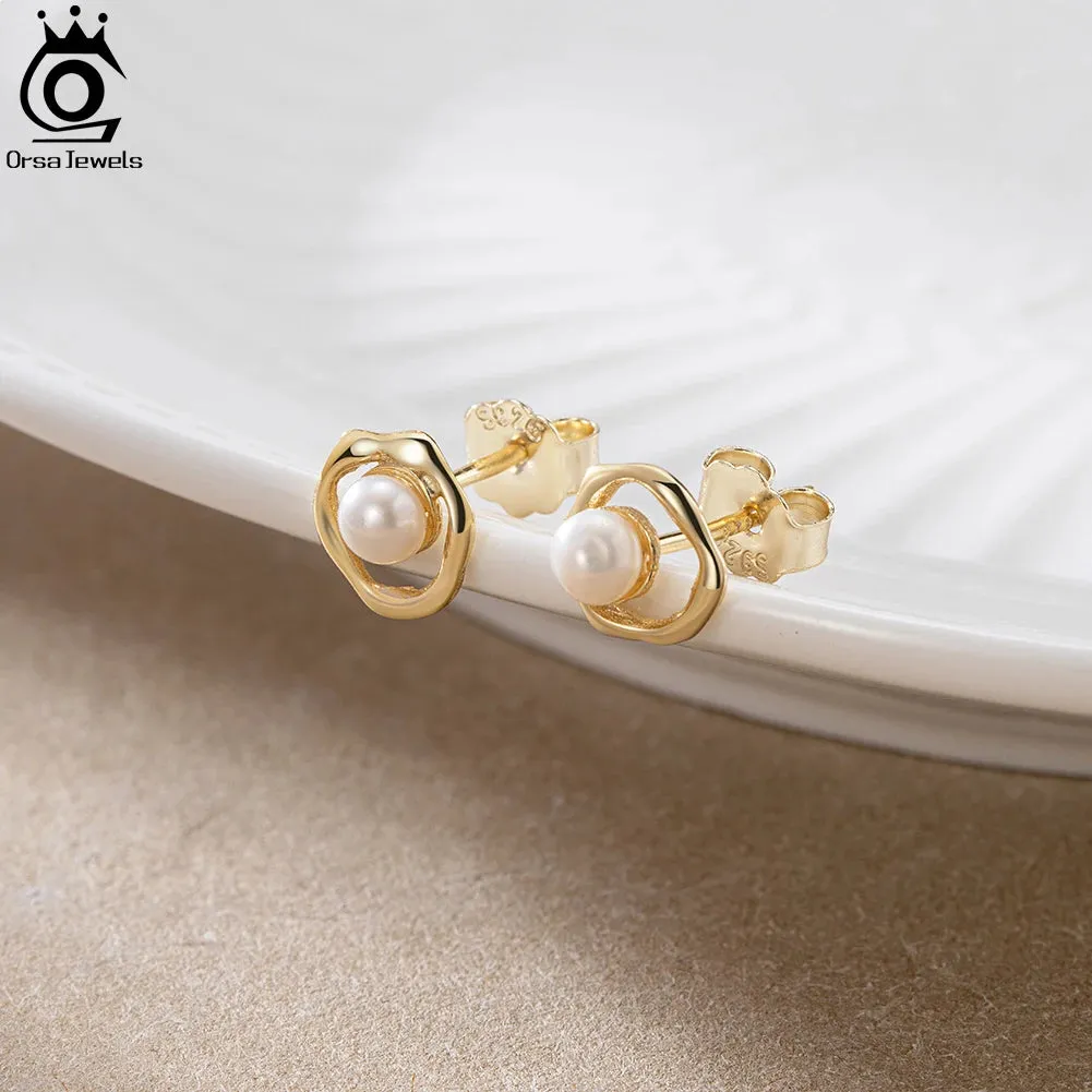 Gold 925 Sterling Silver Natural Pearl Earrings for Women