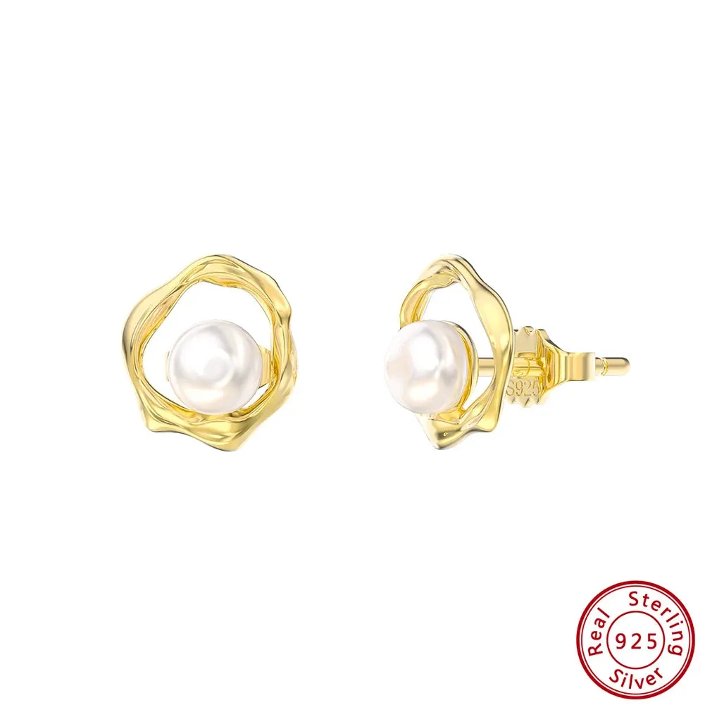 Gold 925 Sterling Silver Natural Pearl Earrings for Women