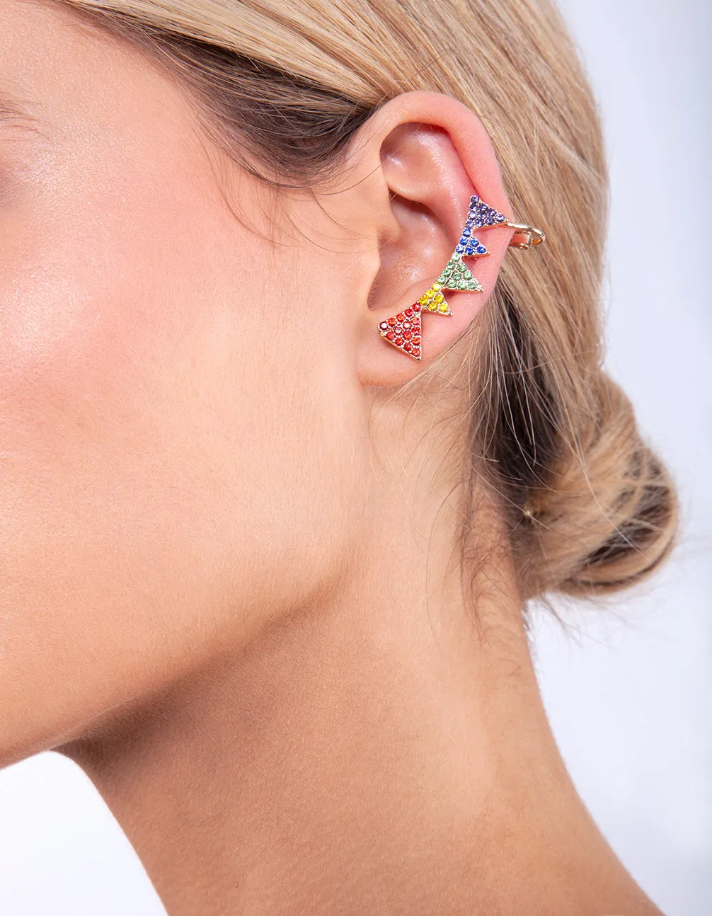 Gold Rainbow Diamante Triangle Cuff Earrings