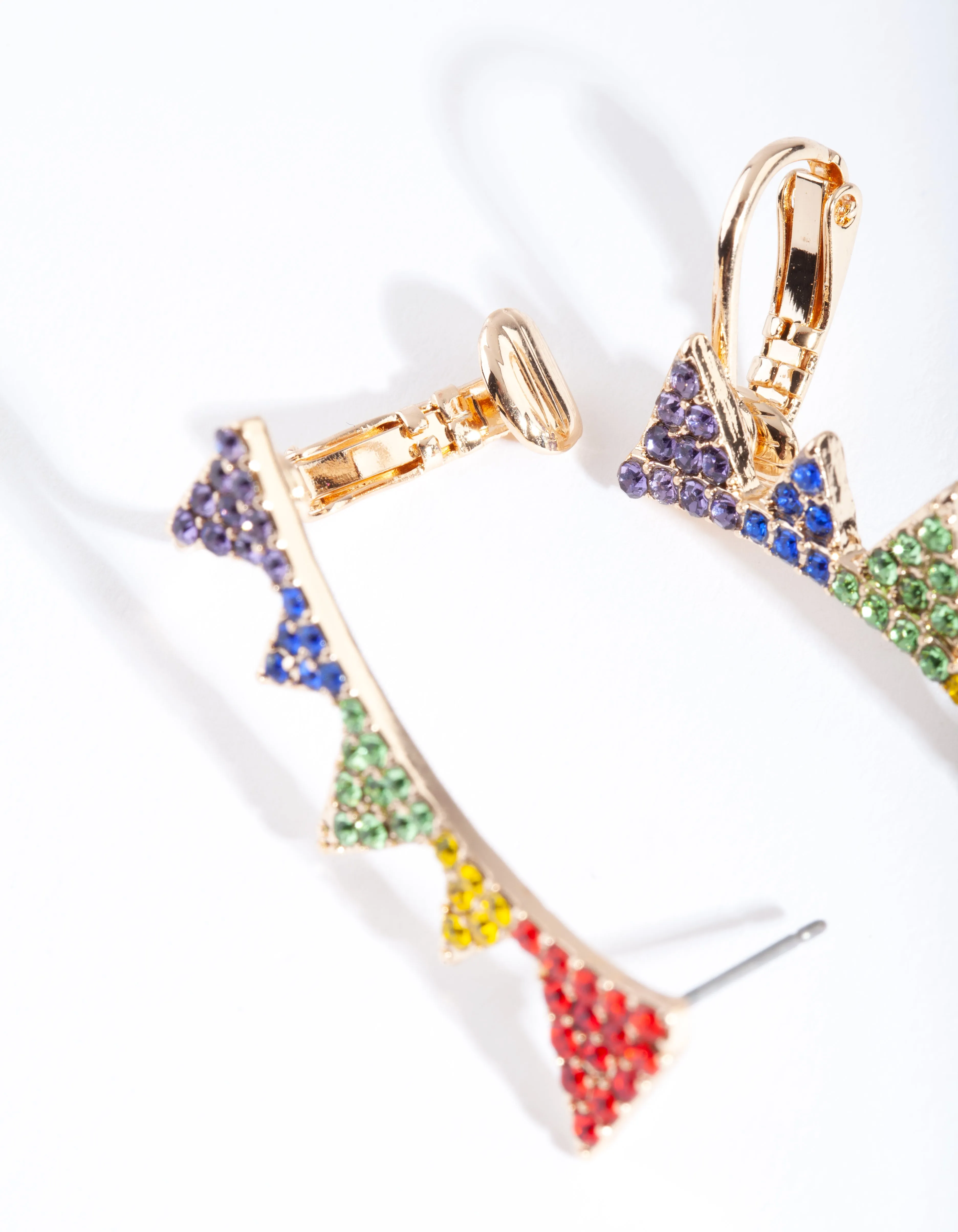 Gold Rainbow Diamante Triangle Cuff Earrings