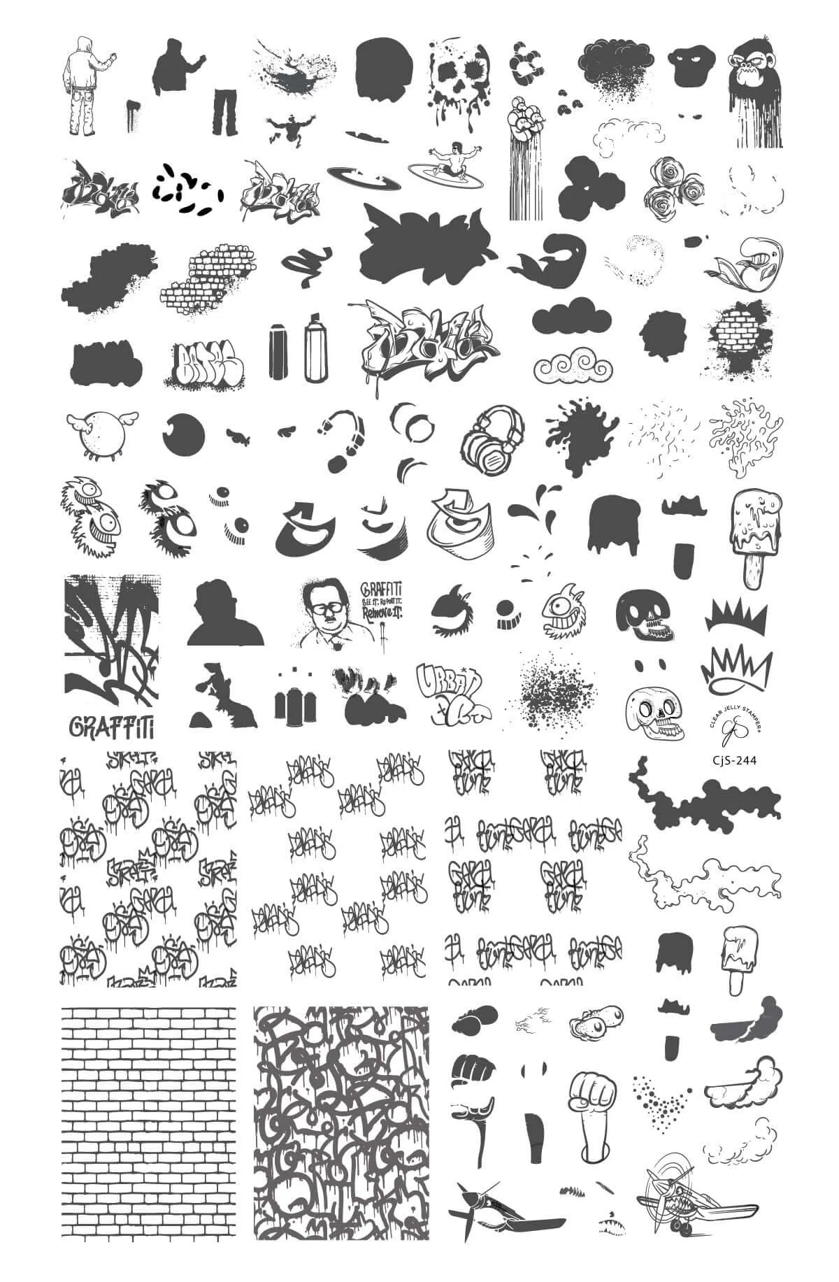 Graffiti (CjS-244) Steel Nail Art Layered Stamping Plate