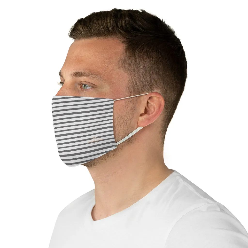 Gray Horizontal Striped Face Mask, Designer Modern Minimalist Fabric Face Mask-Made in USA