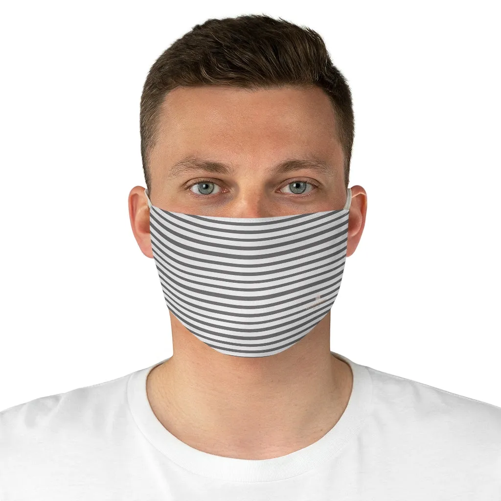 Gray Horizontal Striped Face Mask, Designer Modern Minimalist Fabric Face Mask-Made in USA