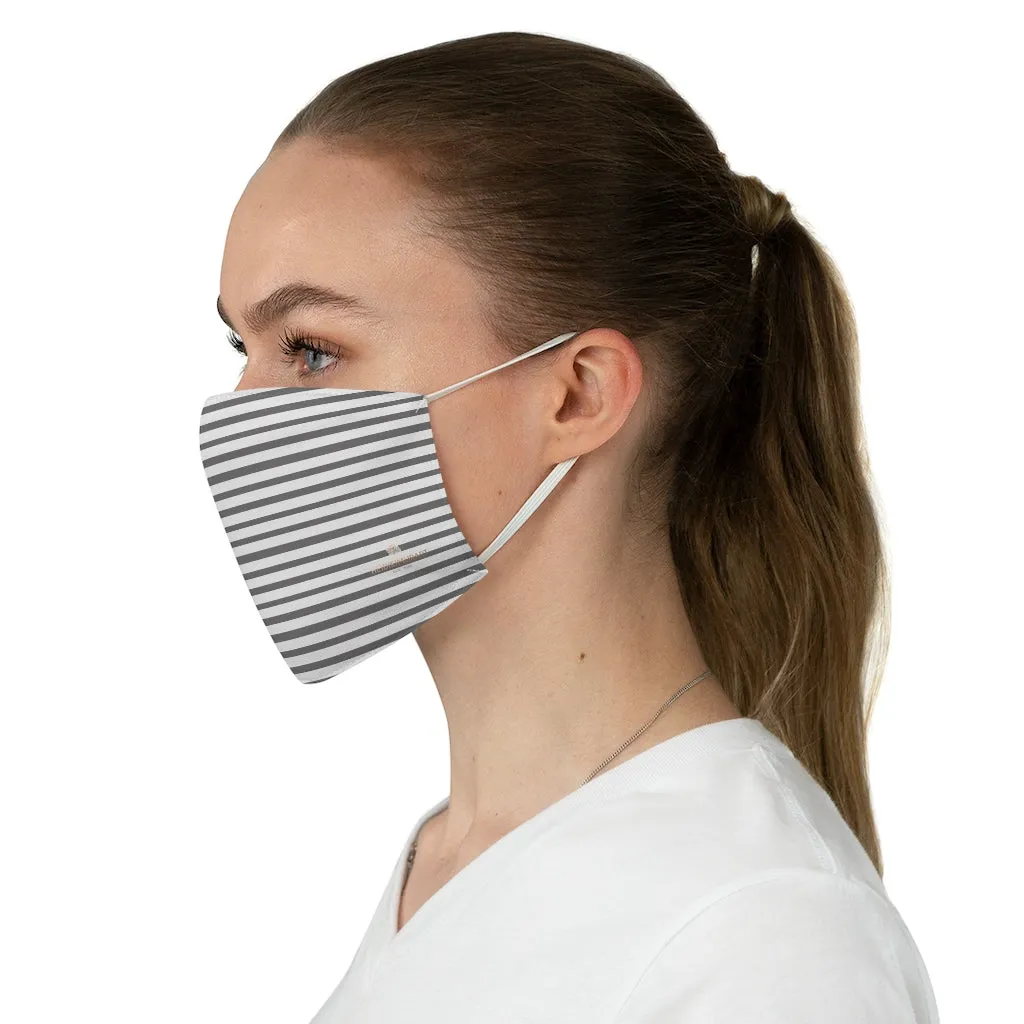 Gray Horizontal Striped Face Mask, Designer Modern Minimalist Fabric Face Mask-Made in USA