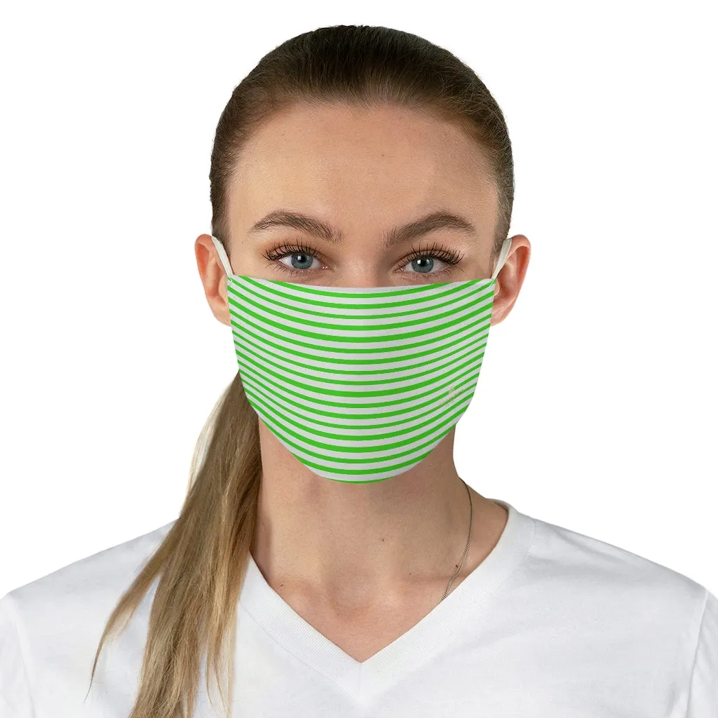 Green Horizontally Striped Face Mask, Designer Modern Fabric Face Mask-Made in USA