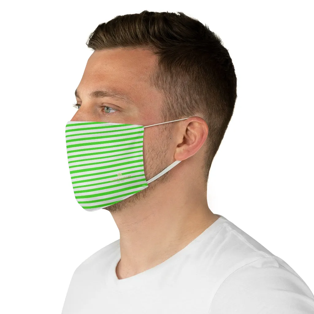 Green Horizontally Striped Face Mask, Designer Modern Fabric Face Mask-Made in USA