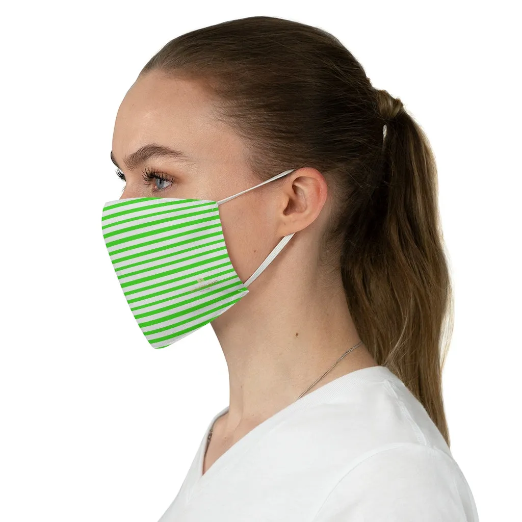 Green Horizontally Striped Face Mask, Designer Modern Fabric Face Mask-Made in USA