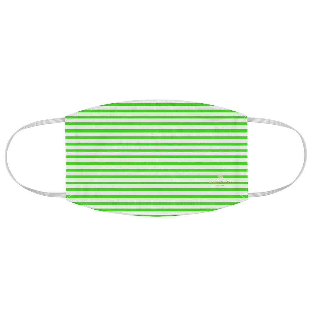 Green Horizontally Striped Face Mask, Designer Modern Fabric Face Mask-Made in USA