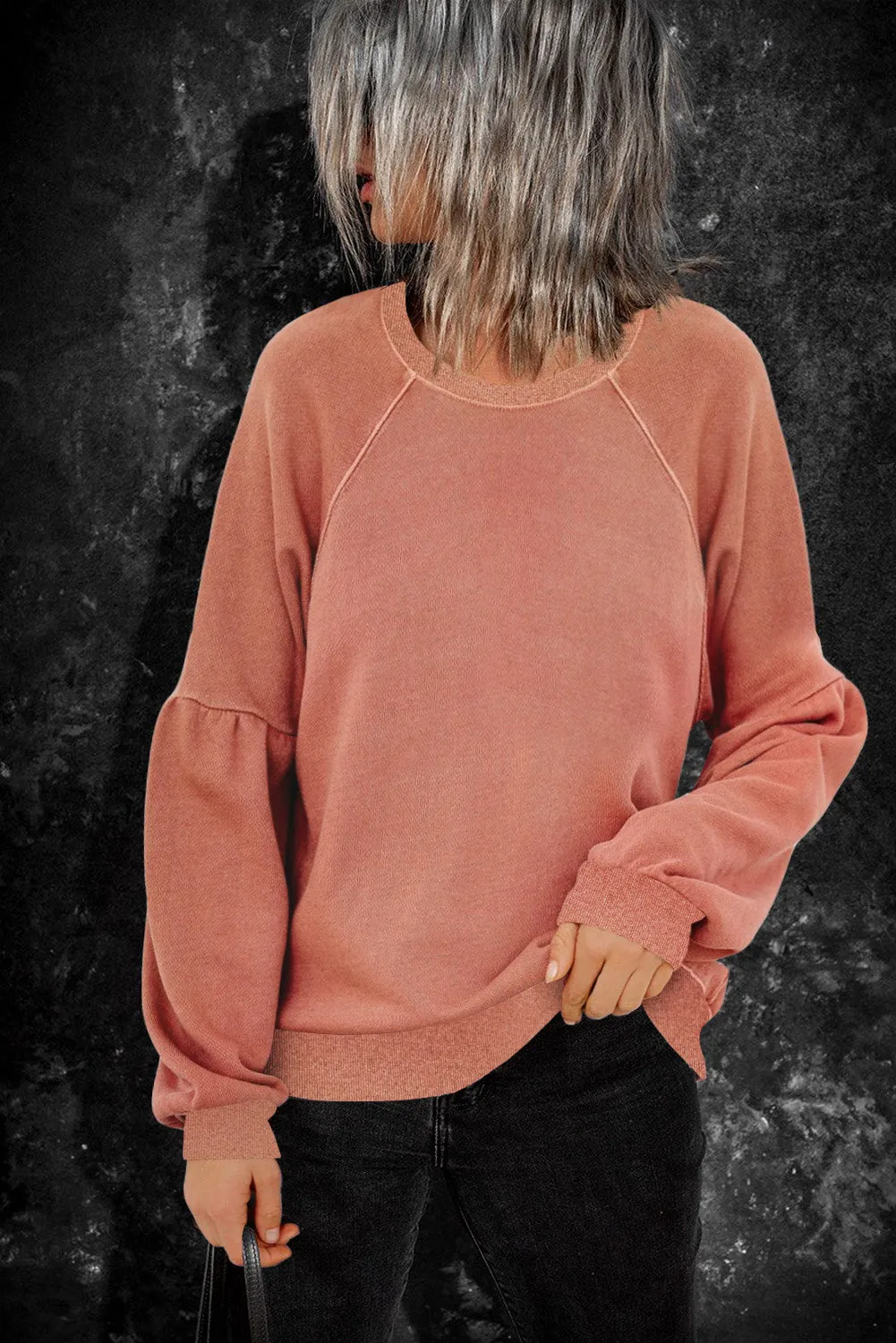 Grey Patchwork Raglan Sleeve Crew Neck Sweatshirts