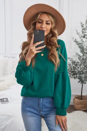 Grey Patchwork Raglan Sleeve Crew Neck Sweatshirts