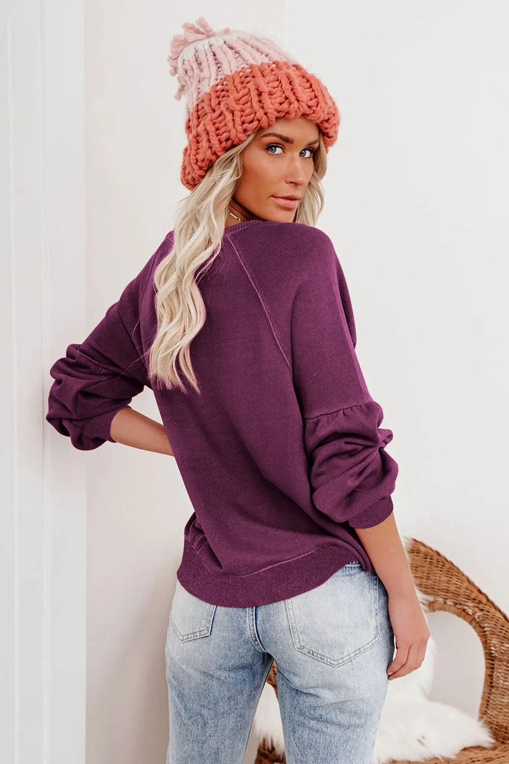 Grey Patchwork Raglan Sleeve Crew Neck Sweatshirts