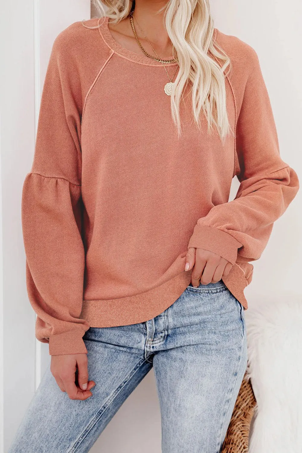 Grey Patchwork Raglan Sleeve Crew Neck Sweatshirts