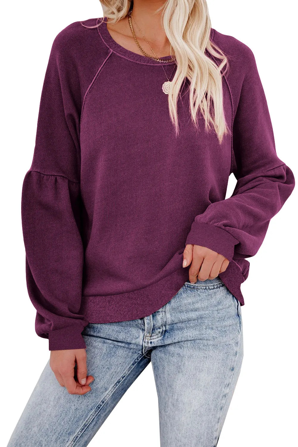 Grey Patchwork Raglan Sleeve Crew Neck Sweatshirts