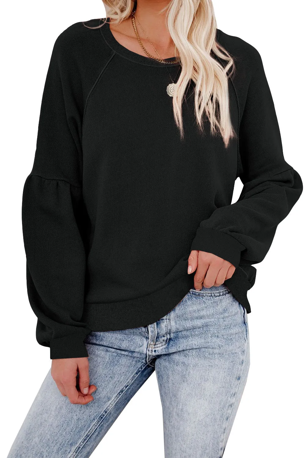 Grey Patchwork Raglan Sleeve Crew Neck Sweatshirts
