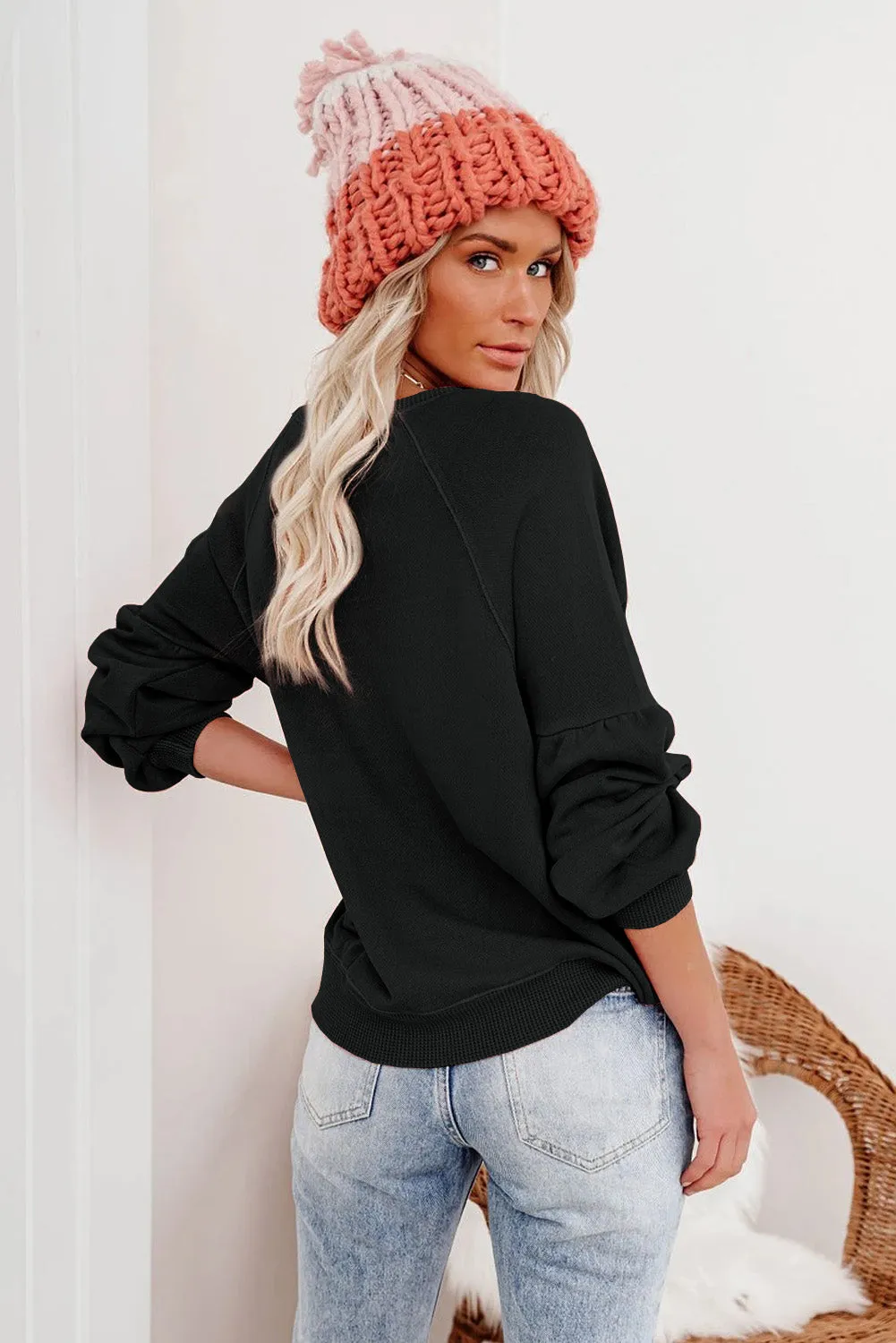 Grey Patchwork Raglan Sleeve Crew Neck Sweatshirts